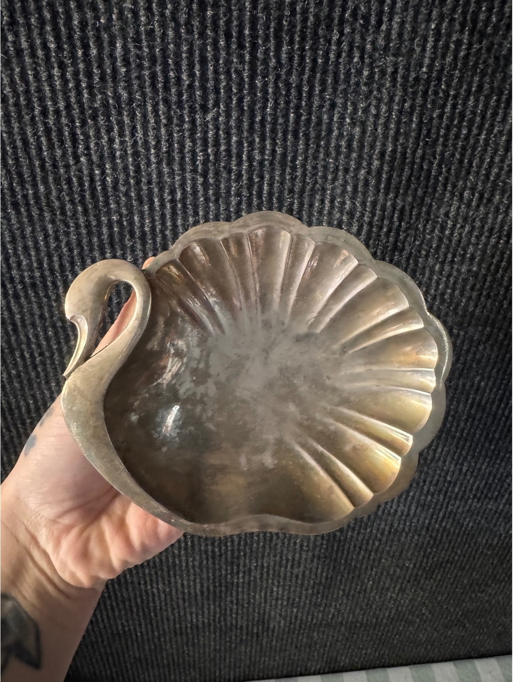 Vintage Silver Tone Swan Shell Shaped Decorative Trinket Tray